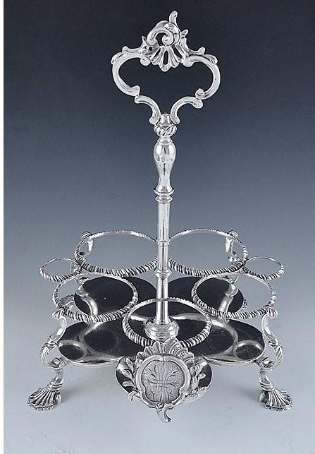 NICE 1768 ENGLISH SILVER & GLASS CONDIMENT SET