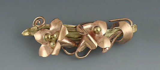 Vintage Retro Two Tone 10k Rose Yellow Gold Floral Pin Brooch