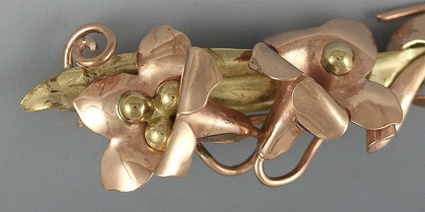 Vintage Retro Two Tone 10k Rose Yellow Gold Floral Pin Brooch