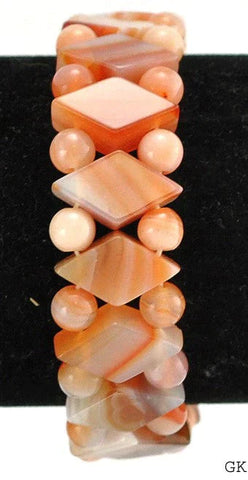 Genuine Striated Agate Stone Beaded Bracelet Peach/Orange Colored