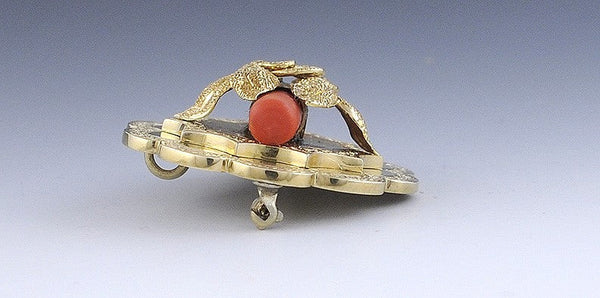 Nice Victorian 14k Gold Orange Coral Pin Brooch Pendant