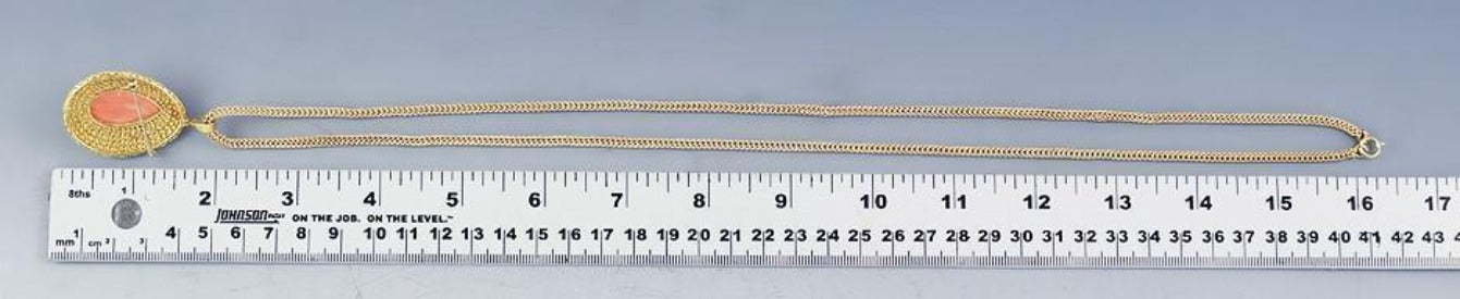 Lovely 18k Gold & Carved Pink Coral Floral Pendant Pin Brooch w/14k Chain