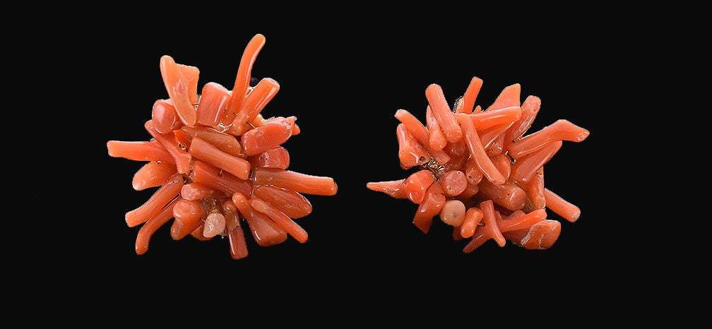 Eye-catching Vintage Set of Red Branch Coral Screw Back Earrings and Necklace