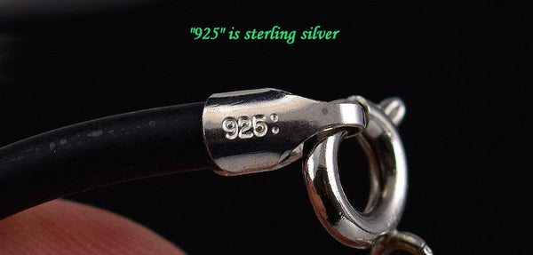 Fun Modernist Necklace Black Rubber Cord with Artsy Sterling Silver Pendant
