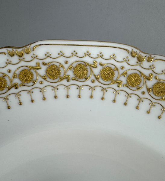 Set 12 c1920s Royal Doulton Noke's Tiffany Co Raised Gilt Rim 9.5" Soup Bowls