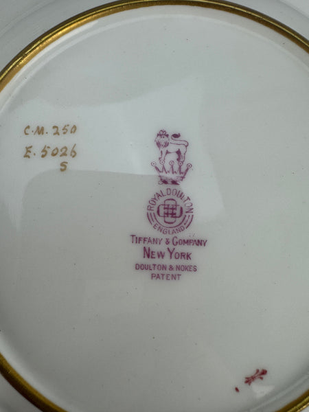 Set 12 c1920s Royal Doulton Noke's Tiffany Co Raised Gilt Rim 9.5" Soup Bowls