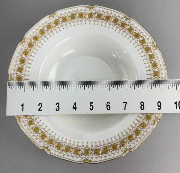 Set 12 c1920s Royal Doulton Noke's Tiffany Co Raised Gilt Rim 9.5" Soup Bowls