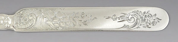 12 Early American c1840 Silver Knives w/ Lovely Engraved Blades
