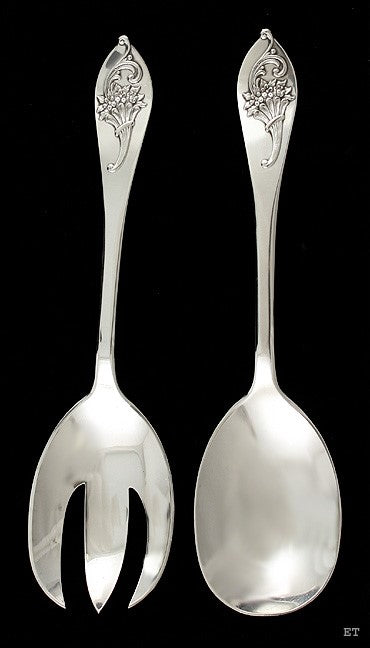 Art Nouveau Richard Dimes Flower Bouquet Sterling Silver Salad Serving Set