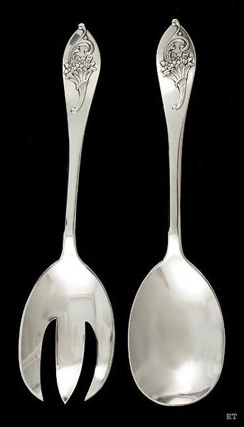 Art Nouveau Richard Dimes Flower Bouquet Sterling Silver Salad Serving Set