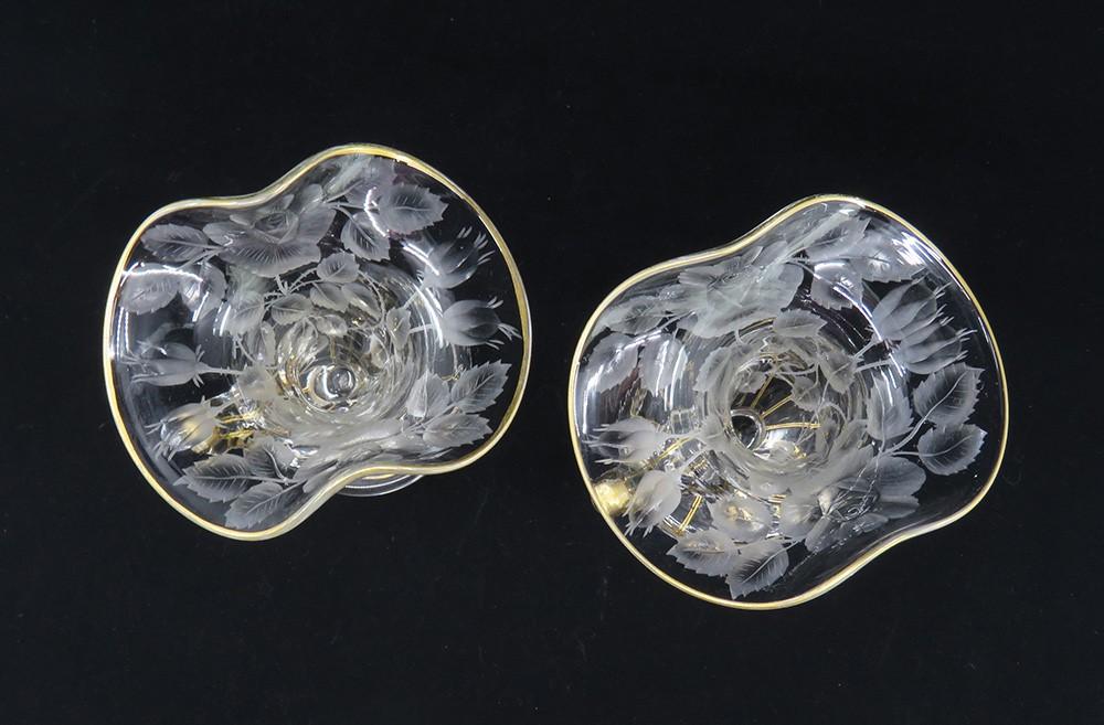 Charming Pair Antique mid/late 1800s Cut Glass Gilt Floral Vases Rose Design