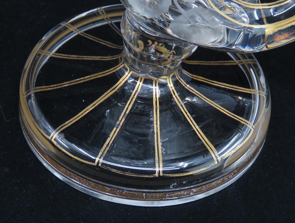 Charming Pair Antique mid/late 1800s Cut Glass Gilt Floral Vases Rose Design