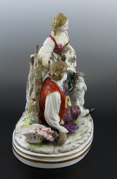 Charming mid 1800s French Porcelain Figural Group Courting Scene Couple and Dog