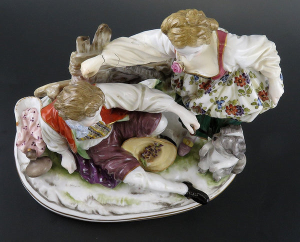 Charming mid 1800s French Porcelain Figural Group Courting Scene Couple and Dog