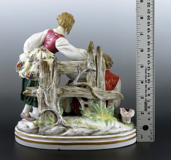 Charming mid 1800s French Porcelain Figural Group Courting Scene Couple and Dog