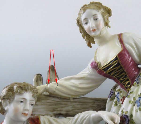 Charming mid 1800s French Porcelain Figural Group Courting Scene Couple and Dog