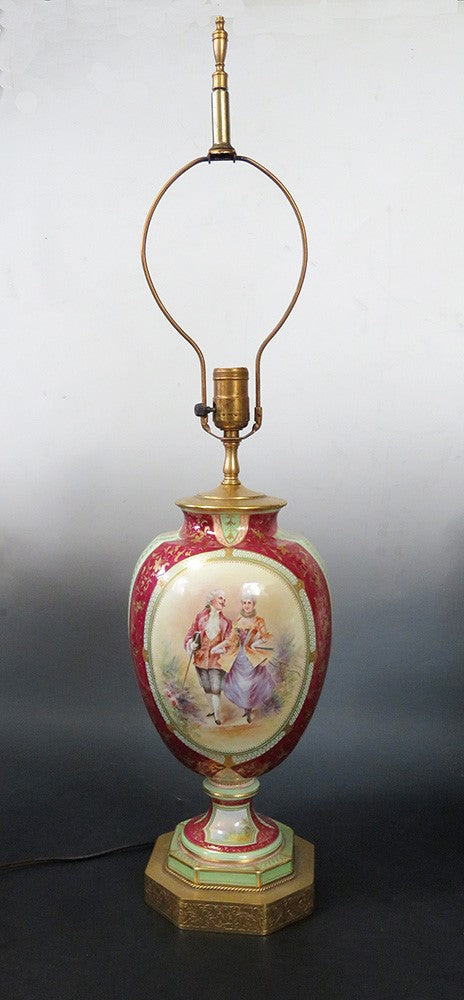 Beautiful 1800s Royal Bonn Vase Mounted as Lamp (Working) Handpainted Red Gilt