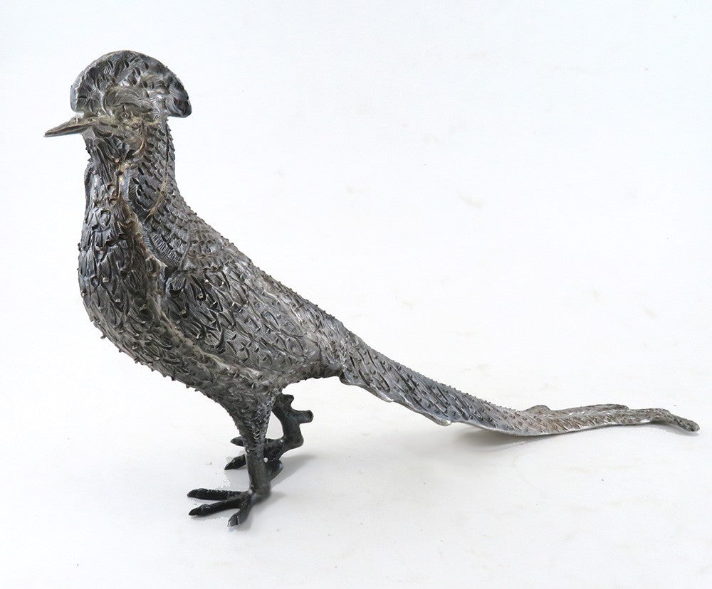 Rare Lifelike Solid Sterling Silver Pair Table Pheasants Heavy Weight