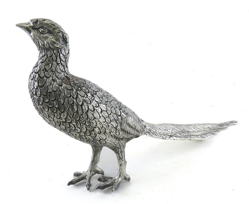Rare Lifelike Solid Sterling Silver Pair Table Pheasants Heavy Weight