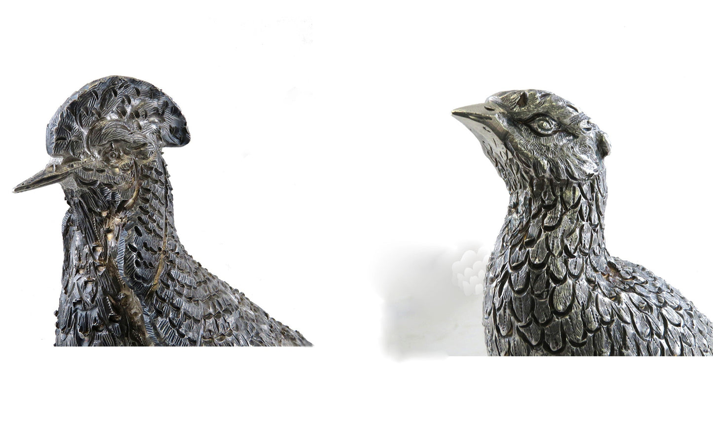 Rare Lifelike Solid Sterling Silver Pair Table Pheasants Heavy Weight