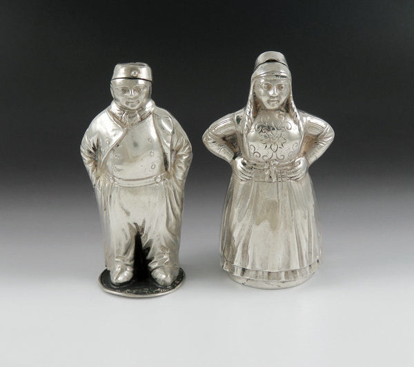 Charming Pair 1917 Dutch 833 Silver Couple Man Woman Figure Salt Pepper Shakers