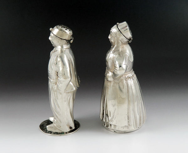 Charming Pair 1917 Dutch 833 Silver Couple Man Woman Figure Salt Pepper Shakers