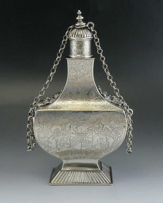 Antique 1850's Dutch Hand Engraved 850 - 900S Silver Flask Repro of 1600's Piece
