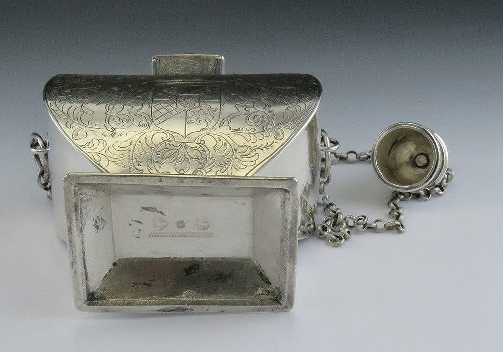 Antique 1850's Dutch Hand Engraved 850 - 900S Silver Flask Repro of 1600's Piece