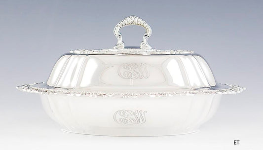Antique 1903 Gorham Sterling Silver Covered Serving Dish Shell Scroll Motif
