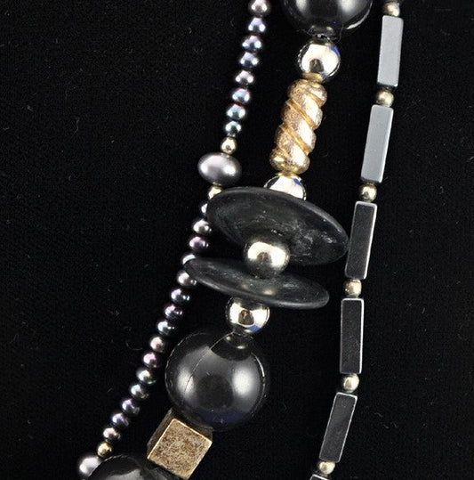 3 Genuine Pearl Hematite Sterling Silver Beaded Strand Necklaces Jewelry Set