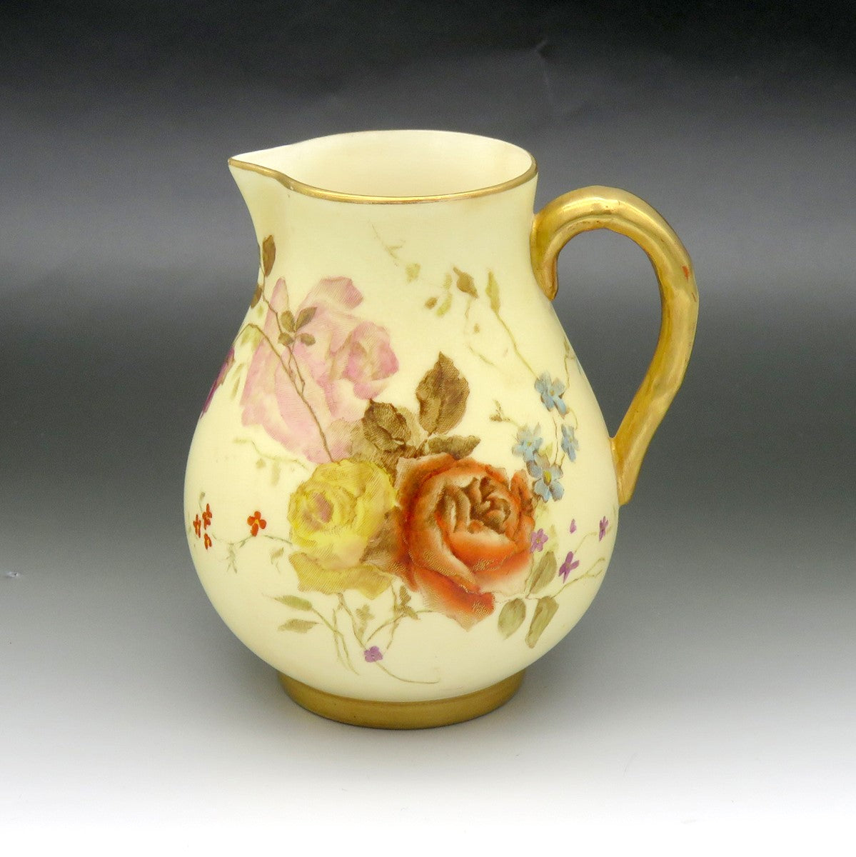 Antique 1891 English Royal Worcester Ivory Flower Porcelain Creamer Pitcher