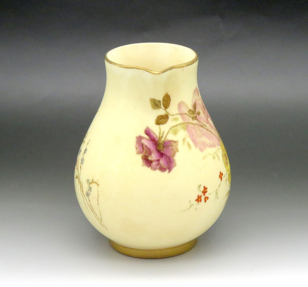 Antique 1891 English Royal Worcester Ivory Flower Porcelain Creamer Pitcher