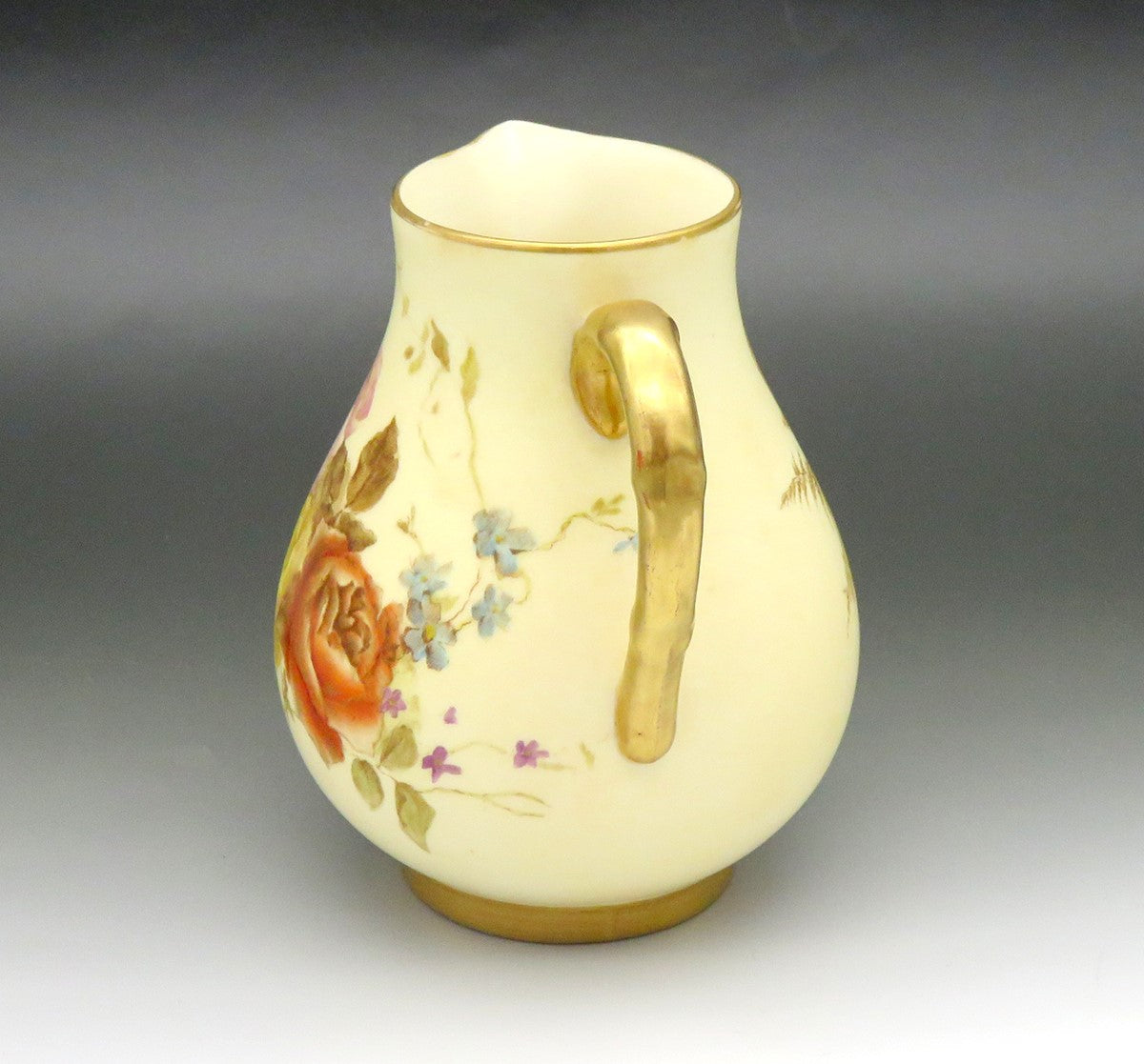 Antique 1891 English Royal Worcester Ivory Flower Porcelain Creamer Pitcher