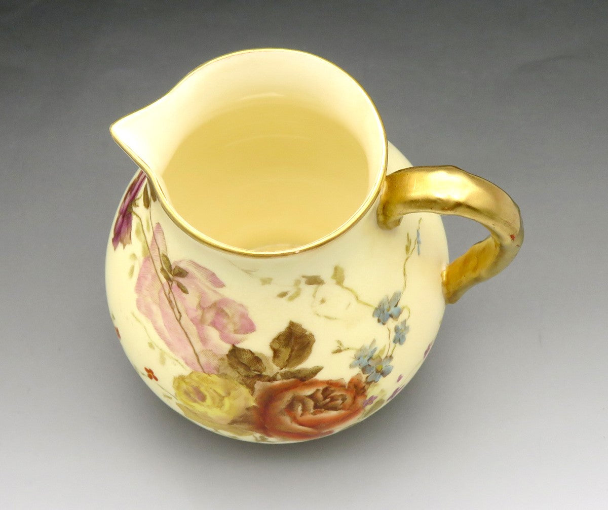 Antique 1891 English Royal Worcester Ivory Flower Porcelain Creamer Pitcher