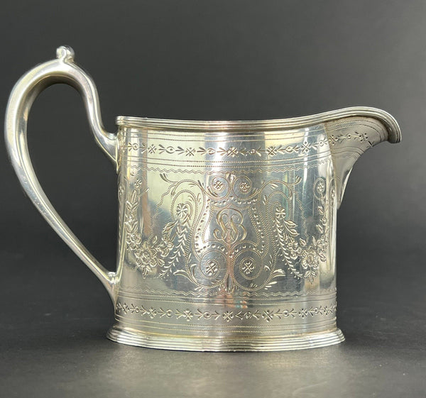 Fantastic c1910s American Sterling Silver Bright Cut Engraved Floral Creamer