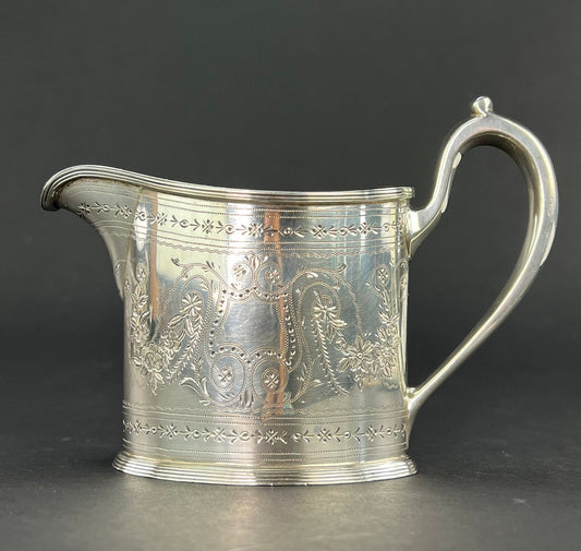 Fantastic c1910s American Sterling Silver Bright Cut Engraved Floral Creamer