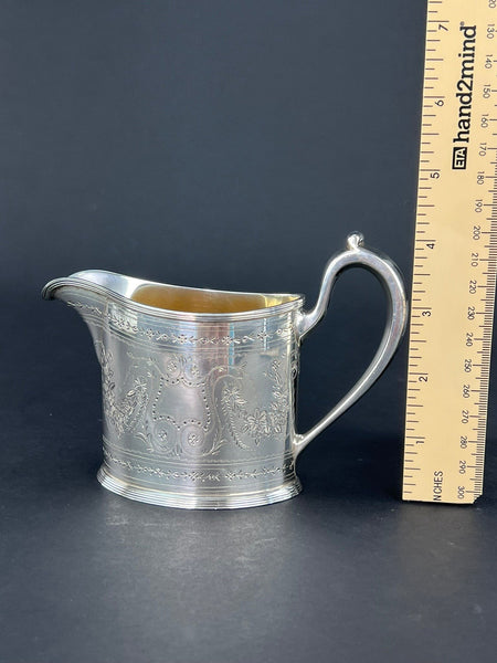 Fantastic c1910s American Sterling Silver Bright Cut Engraved Floral Creamer