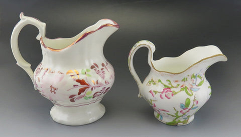 2 Antique English Creamers mid 1800s Pink Lustre and Floral Mintons c1900