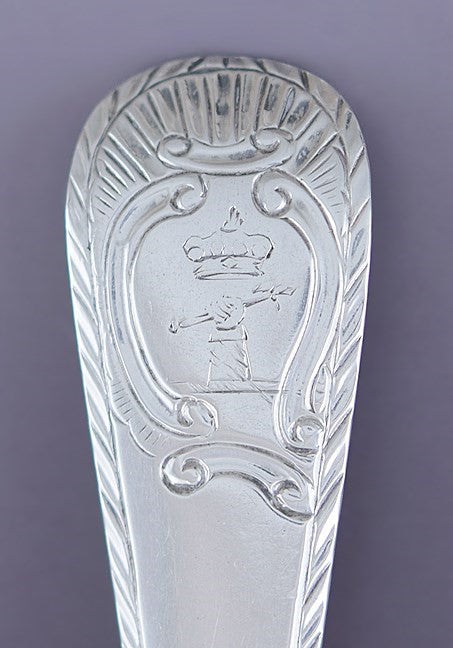 c1770-1786 Set 7 Irish Sterling Silver Feathered Edge Spoons by Michael Keating