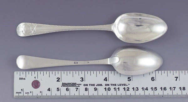 c1770-1786 Set 7 Irish Sterling Silver Feathered Edge Spoons by Michael Keating