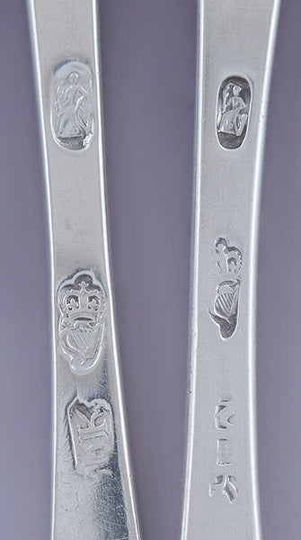c1770-1786 Set 7 Irish Sterling Silver Feathered Edge Spoons by Michael Keating