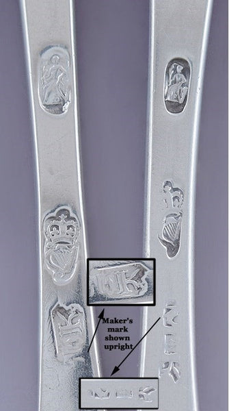 c1770-1786 Set 7 Irish Sterling Silver Feathered Edge Spoons by Michael Keating