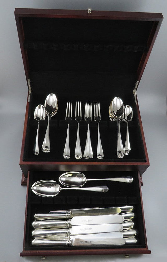 Antique English Sterling Silver 44pc Rattail Queen Anne Hanoverian Flatware Set