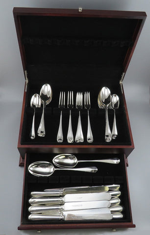 Antique English Sterling Silver 44pc Rattail Queen Anne Hanoverian Flatware Set