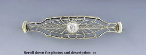 Lovely Antique 14K Yellow Gold Filigree Diamond Brooch Pin