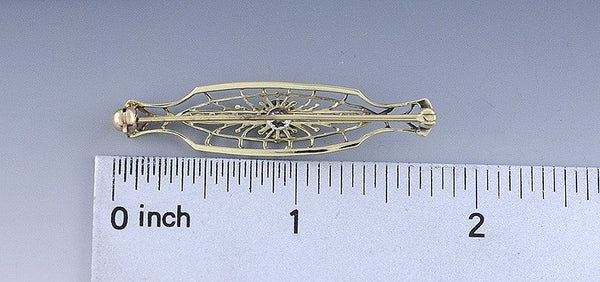 Lovely Antique 14K Yellow Gold Filigree Diamond Brooch Pin