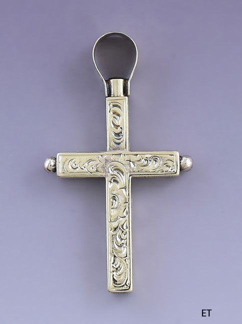 Antique c1860s Neat 14k Gold Hand Engraved Cross Pendant Watch Key Fob