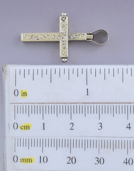 Antique c1860s Neat 14k Gold Hand Engraved Cross Pendant Watch Key Fob