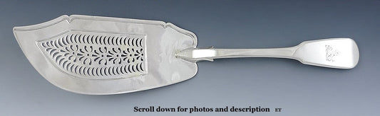 Antique 1823 English Fiddle Sterling Silver Lion Cross Crest Fish Server 12"