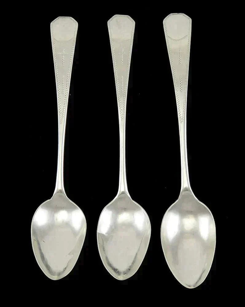 Antique c1800 American Coin Silver Coffin End Cross Engravings Coffee/Tea Spoons